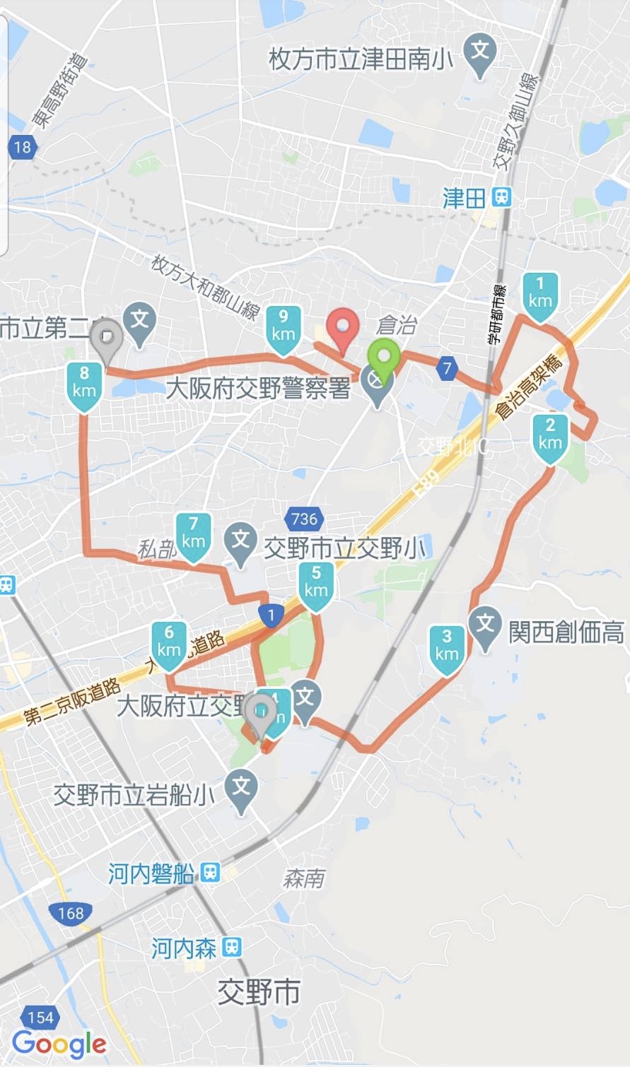 交野10ｋｍコース。